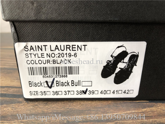 Saint Laurent Cassandre YSL Logo Flat Patent Sandals Black
