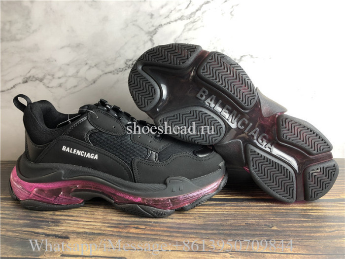 Balenciag Triple S Clear Sole Trainer Black Plum Red