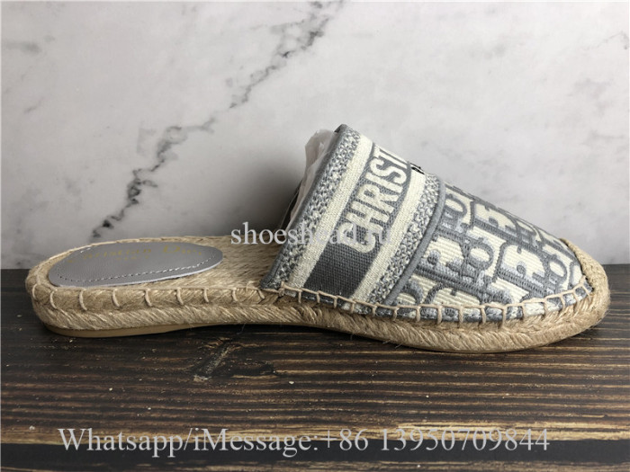 Dior Granville Mule White Dior Oblique Embroidered Cotton Slides Sandals