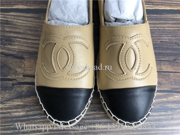 Chanel Beige Black Classic Espadrilles Lambskin Flats Shoes
