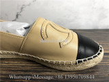 Chanel Beige Black Classic Espadrilles Lambskin Flats Shoes