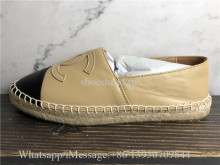 Chanel Beige Black Classic Espadrilles Lambskin Flats Shoes