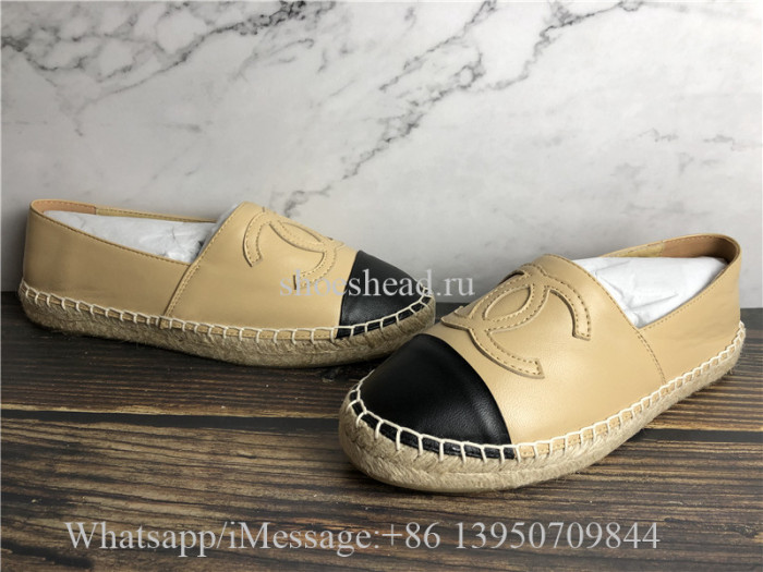 Chanel Beige Black Classic Espadrilles Lambskin Flats Shoes