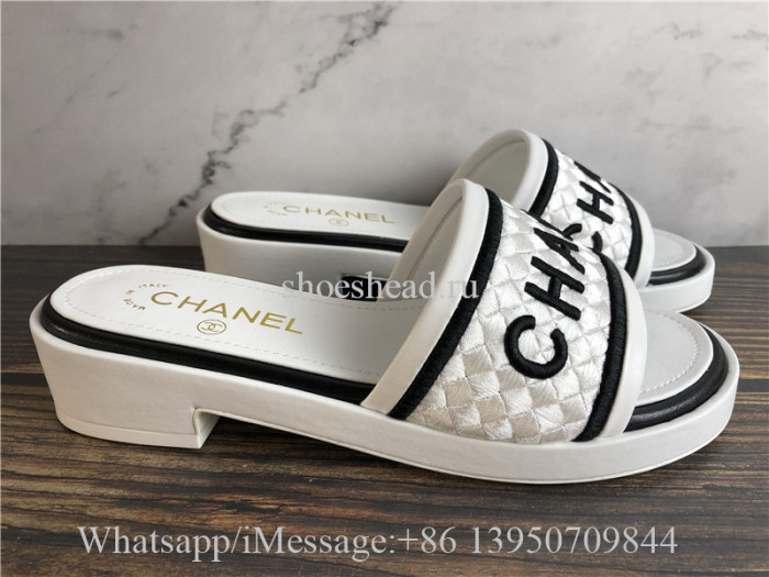 Chanel Casual Style Plain Leather Mules Logo Sandals White