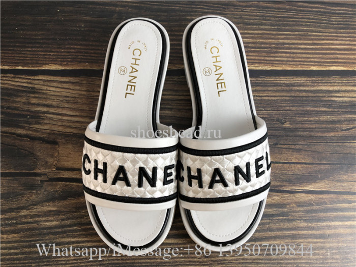 Chanel Casual Style Plain Leather Mules Logo Sandals White