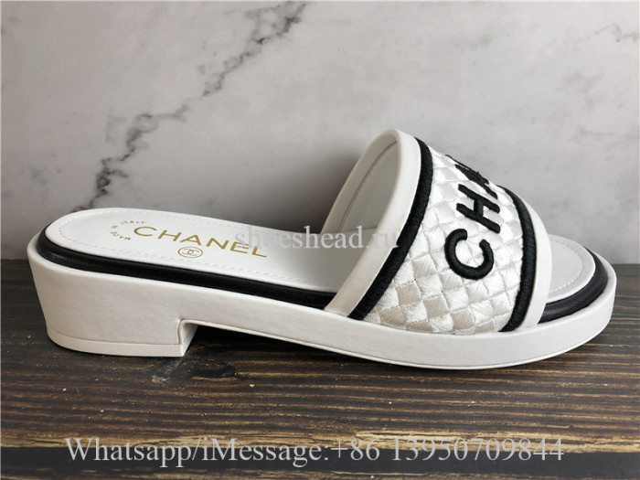 Chanel Casual Style Plain Leather Mules Logo Sandals White