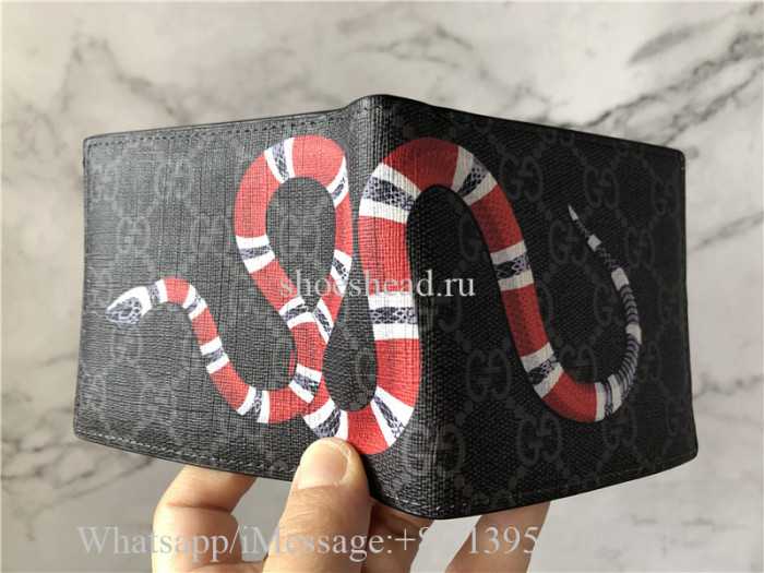 Original Quality Gucci Kingsnake Print GG Supreme Wallet In Black