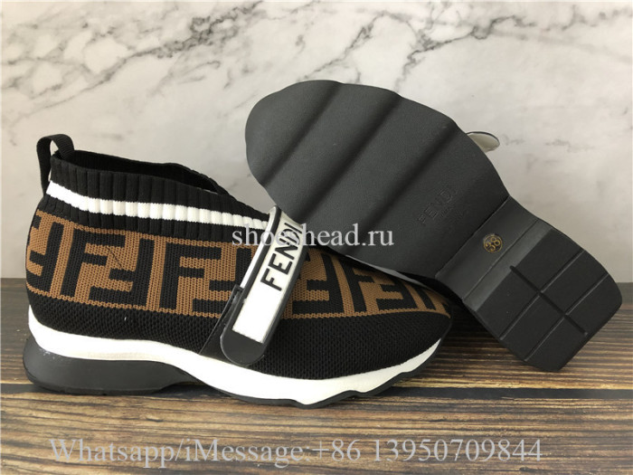 Fendi Rockoko Logo-Print Knitted Leather And PVC Trainers Black