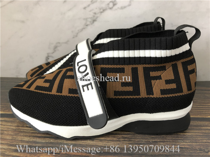 Fendi Rockoko Logo-Print Knitted Leather And PVC Trainers Black
