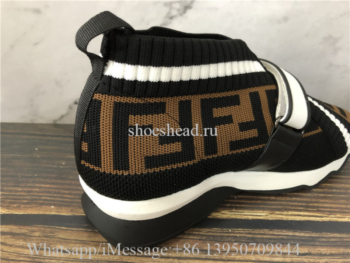 Fendi Rockoko Logo-Print Knitted Leather And PVC Trainers Black
