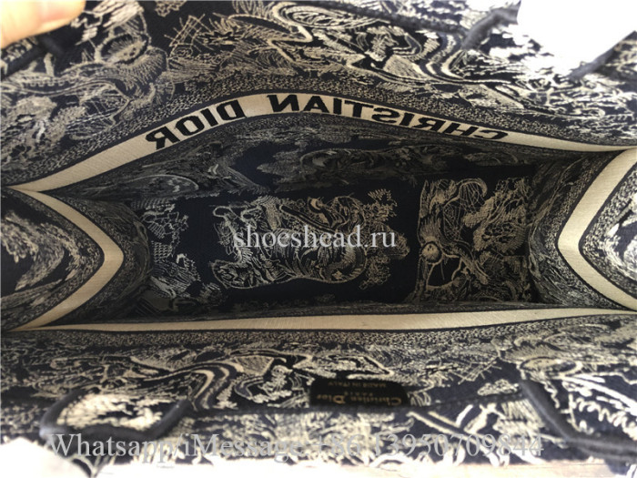 Original Christian Dior Toile De Jouy Reverse Embroidery Navy Blue Tote Bag