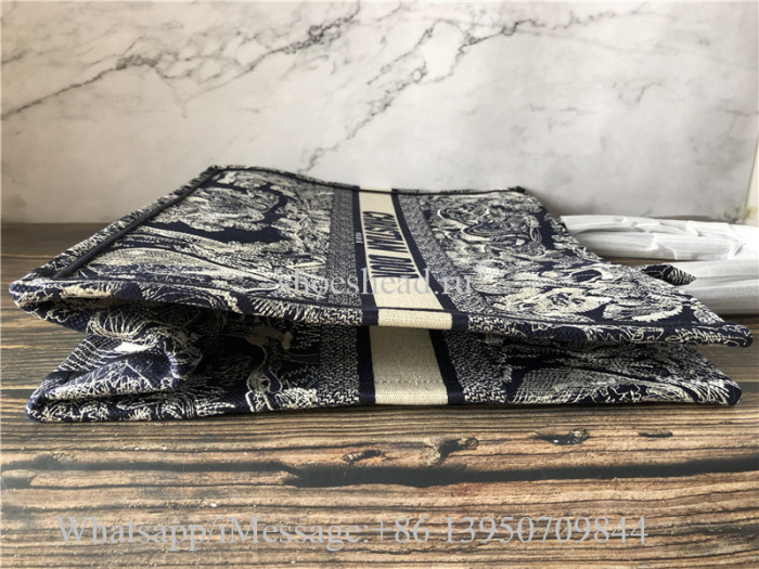 Original Christian Dior Toile De Jouy Reverse Embroidery Navy Blue Tote Bag
