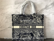 Original Christian Dior Toile De Jouy Reverse Embroidery Navy Blue Tote Bag