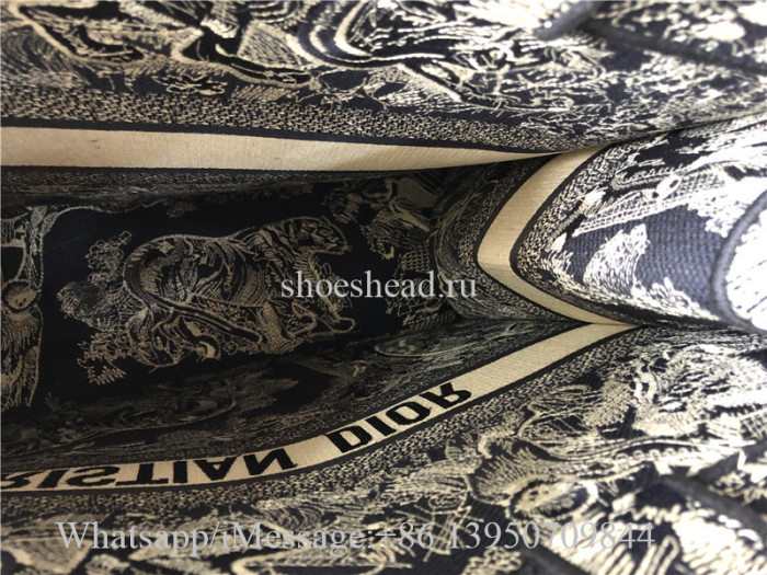 Original Christian Dior Toile De Jouy Reverse Embroidery Navy Blue Tote Bag