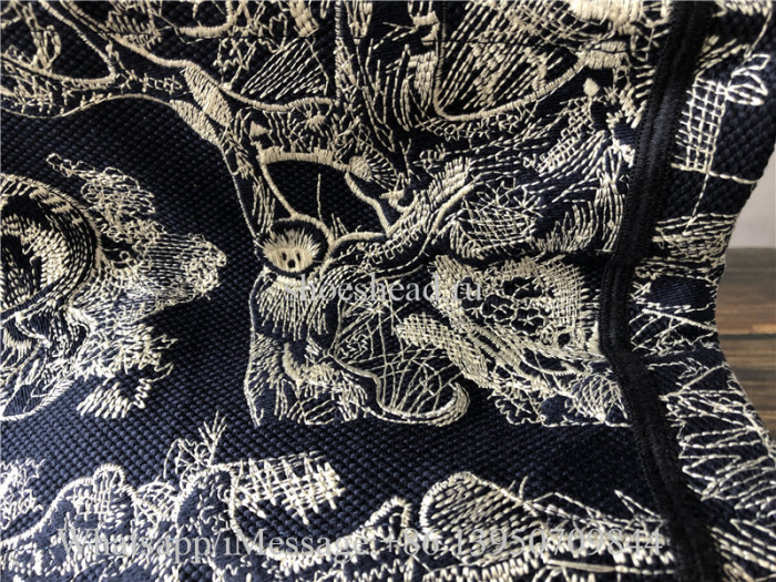 Original Christian Dior Toile De Jouy Reverse Embroidery Navy Blue Tote Bag