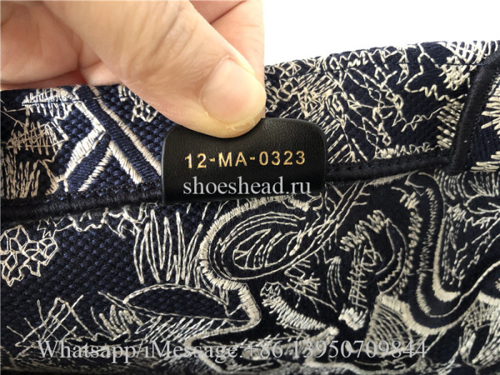 Original Christian Dior Toile De Jouy Reverse Embroidery Navy Blue Tote Bag