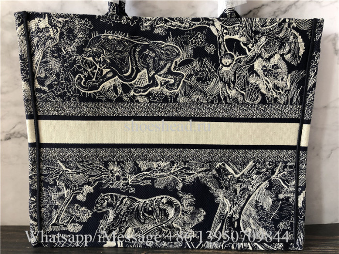 Original Christian Dior Toile De Jouy Reverse Embroidery Navy Blue Tote Bag