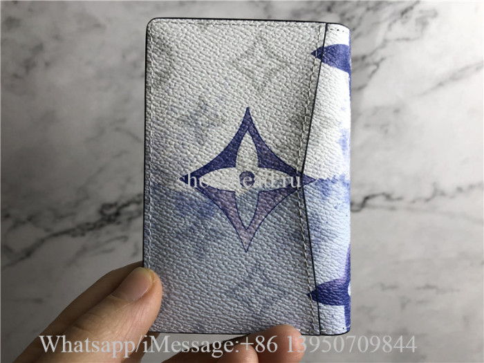 Original Louis Vuitton Pocket Organizer Ink Watercolor Blue Wallet