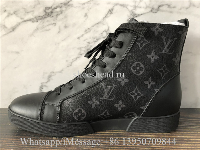 Super Quality Louis Vuitton Black Leather Monogram Eclipse Canvas Match Up High Top Sneaker