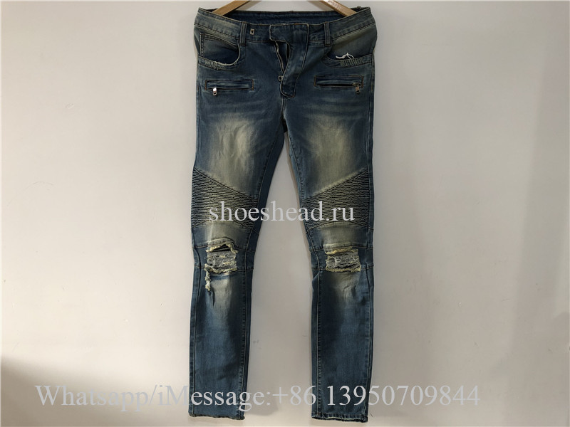 Balmain Light blue Distressed Slim-leg Jeans