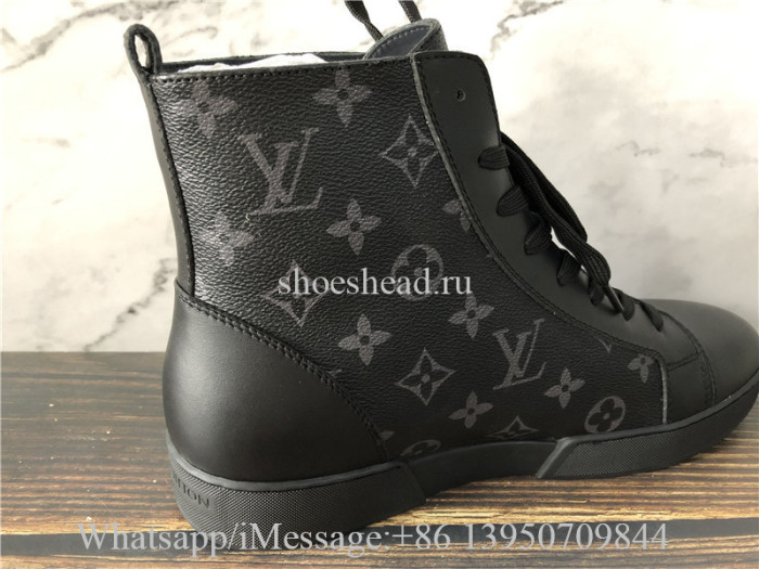 Super Quality Louis Vuitton Black Leather Monogram Eclipse Canvas Match Up High Top Sneaker