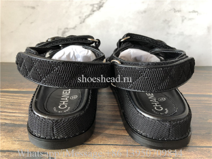 Chanel Fabric Velcro Dad Sandals 40 Black
