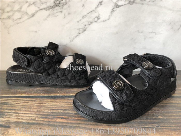 Chanel Fabric Velcro Dad Sandals 40 Black