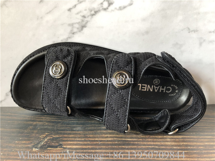 Chanel Fabric Velcro Dad Sandals 40 Black