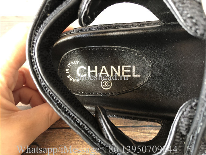 Chanel Fabric Velcro Dad Sandals 40 Black
