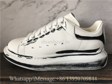 Super Quality Alexander McQueen Raised-Sole Outlined Leather Trainers White