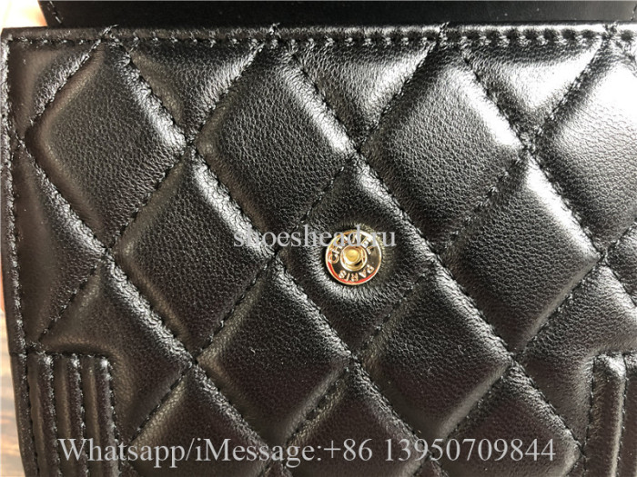 Original Quality Chanel Lambskin & Gold-Tone Metal Black Boy Flap Wallet