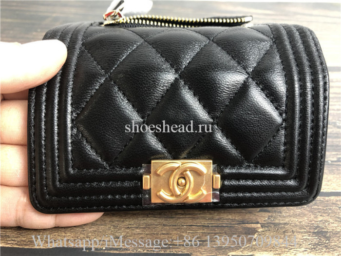 Original Quality Chanel Lambskin & Gold-Tone Metal Black Boy Flap Wallet