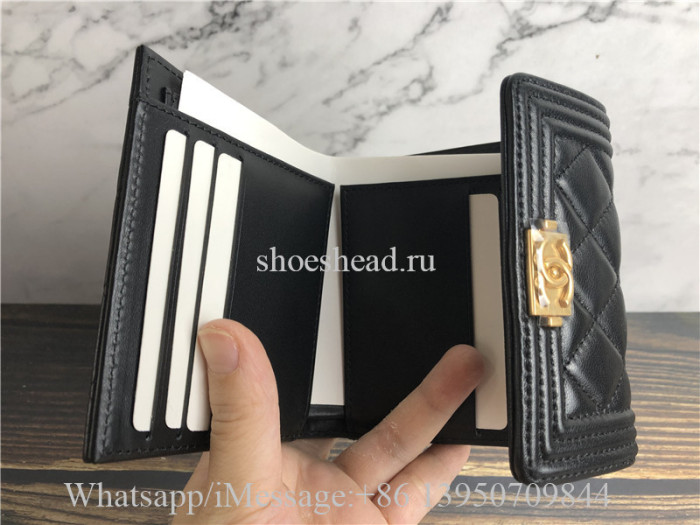 Original Quality Chanel Lambskin & Gold-Tone Metal Black Boy Flap Wallet