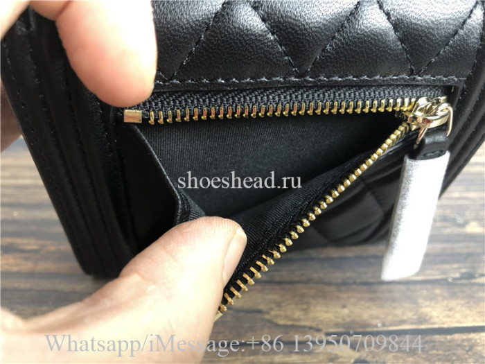 Original Quality Chanel Lambskin & Gold-Tone Metal Black Boy Flap Wallet