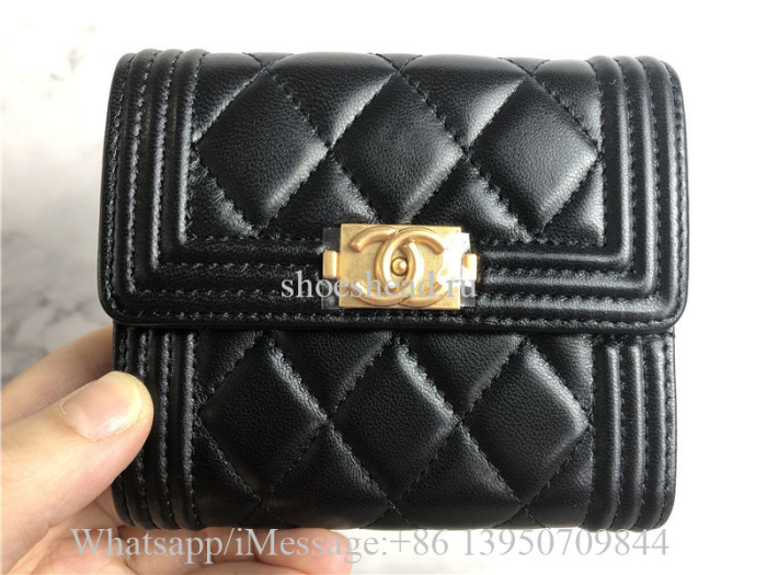 Original Quality Chanel Lambskin & Gold-Tone Metal Black Boy Flap Wallet