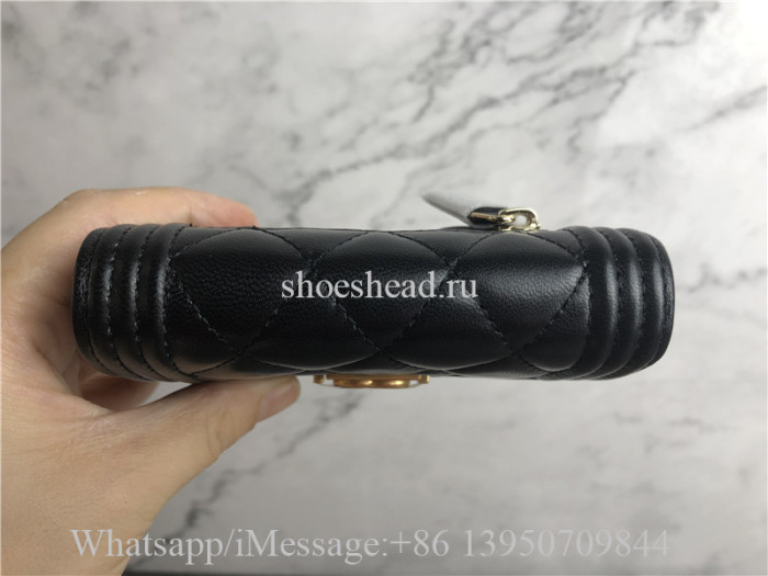 Original Quality Chanel Lambskin & Gold-Tone Metal Black Boy Flap Wallet