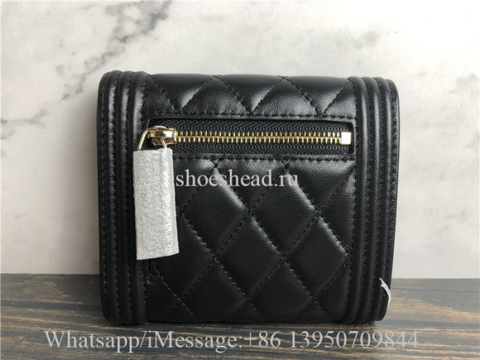 Original Quality Chanel Lambskin & Gold-Tone Metal Black Boy Flap Wallet
