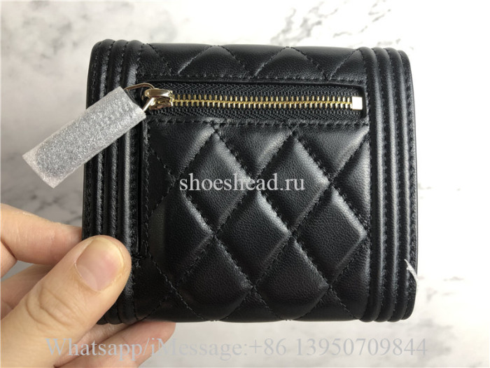 Original Quality Chanel Lambskin & Gold-Tone Metal Black Boy Flap Wallet