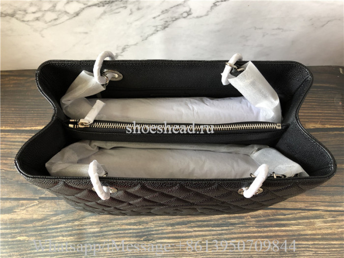 Original Chanel Caviar Leather Grand Shopping Tote Silver -Tone Metal Bag