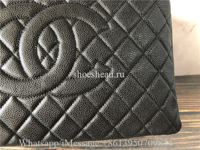 Original Chanel Caviar Leather Grand Shopping Tote Silver -Tone Metal Bag
