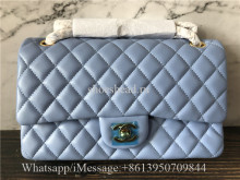 Original Quality Chanel Lambskin Quilted Mini Rectangular Flap Light Blue Bag