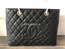 Original Chanel Caviar Leather Grand Shopping Tote Silver -Tone Metal Bag