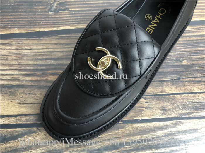 Chanel REV Black Quilted Flap Turnlock CC Gold Logo Mule Slip On Flat Loafer