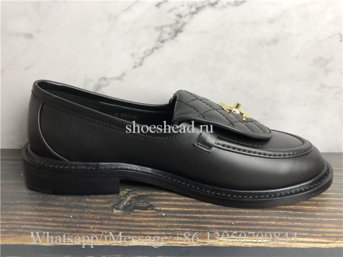 Chanel REV Black Quilted Flap Turnlock CC Gold Logo Mule Slip On Flat Loafer