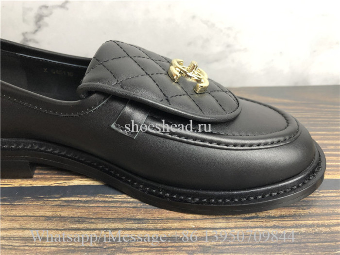 Chanel REV Black Quilted Flap Turnlock CC Gold Logo Mule Slip On Flat Loafer