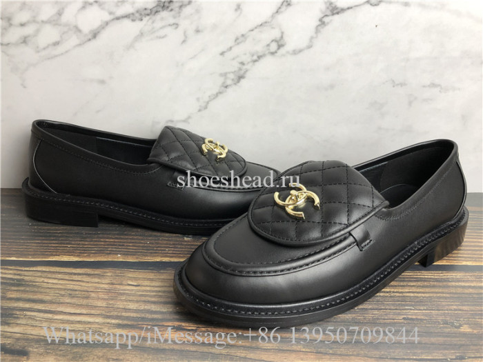 Chanel REV Black Quilted Flap Turnlock CC Gold Logo Mule Slip On Flat Loafer