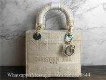 Original Christian Dior Medium Lady D-Lite Bag Beige Cannage Embroidery
