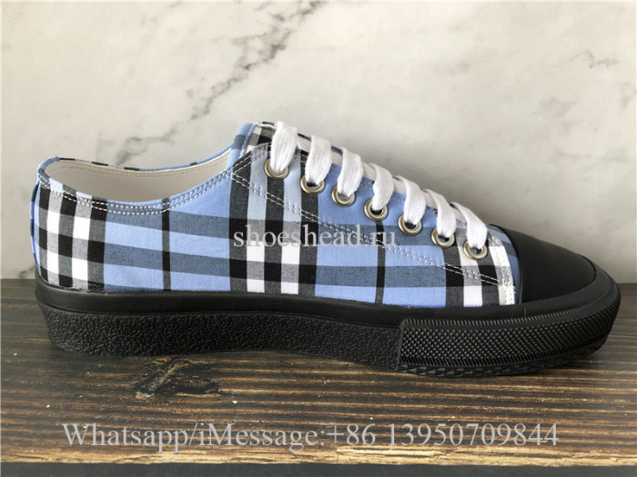 Burberry Larkhall Vintage Check Logo Low-Top Sneakers Blue Azure