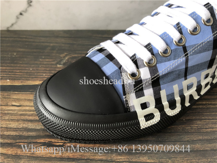 Burberry Larkhall Vintage Check Logo Low-Top Sneakers Blue Azure