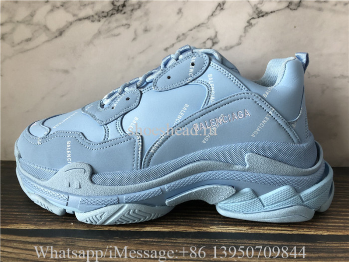 Balenciaga Allover Logo Triple S  Sneaker Blue Grey White